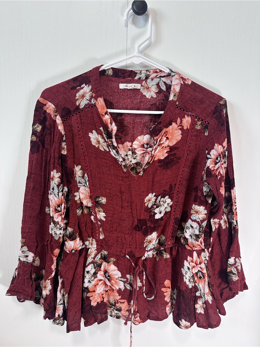Maurices Women's Floral Burgundy Peplum Top